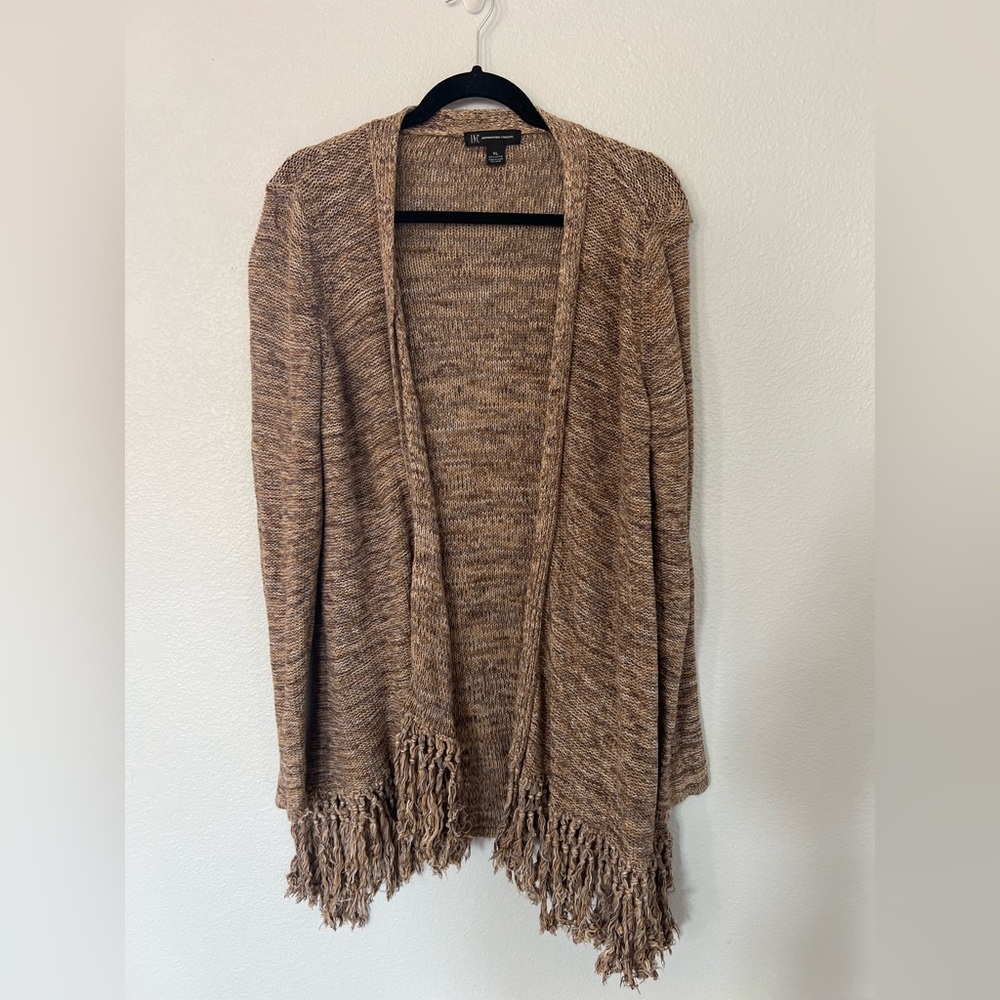 INC Brown Oversized Fringe Cardigan Size X Large